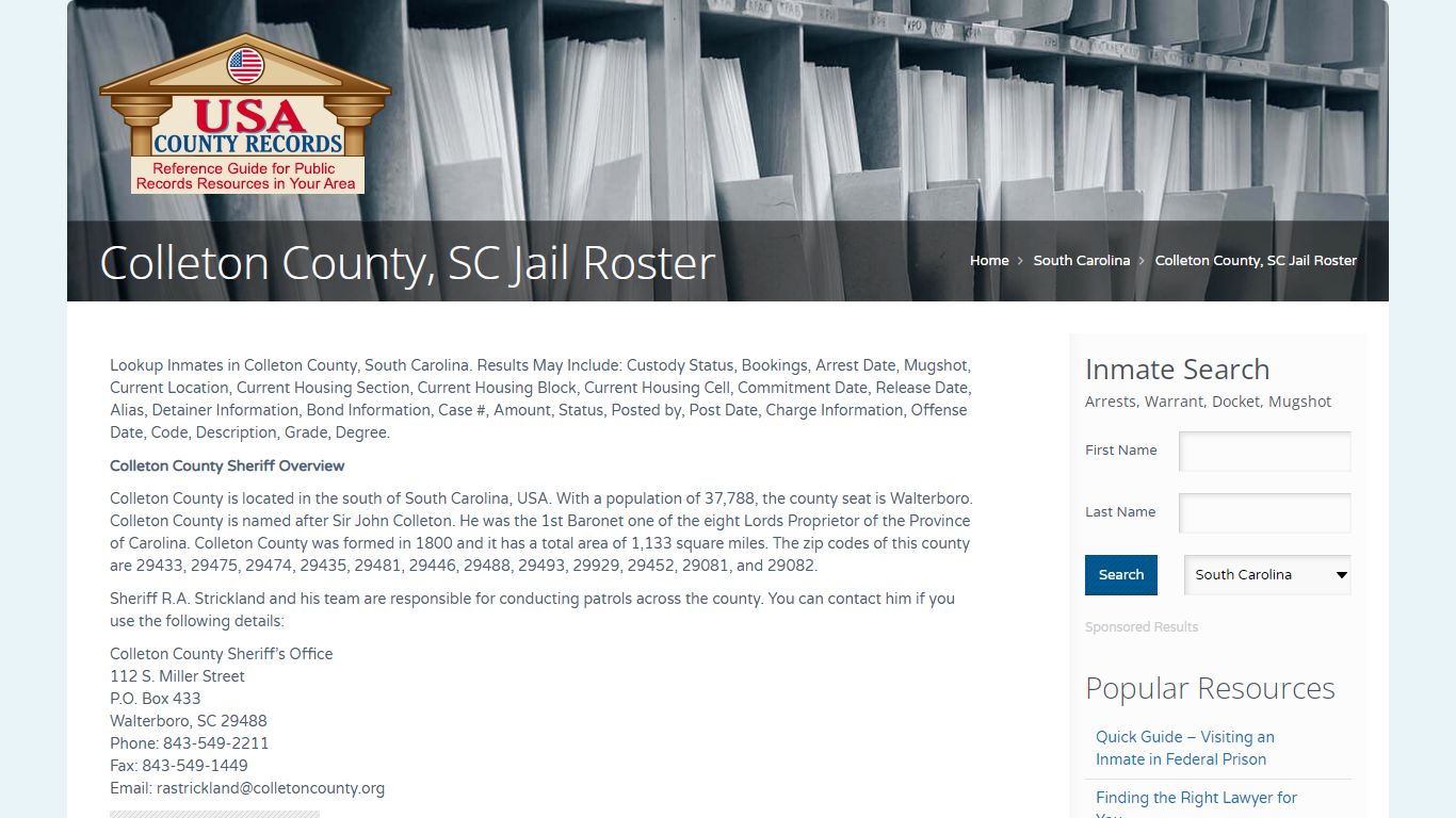Colleton County, SC Jail Roster | Name Search