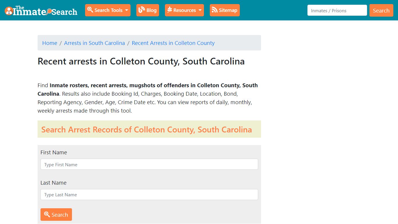 Recent arrests in Colleton County ... - The Inmate Search